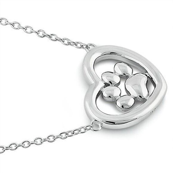 Sterling Silver Heart Paw Necklace New - Picture 3 of 4